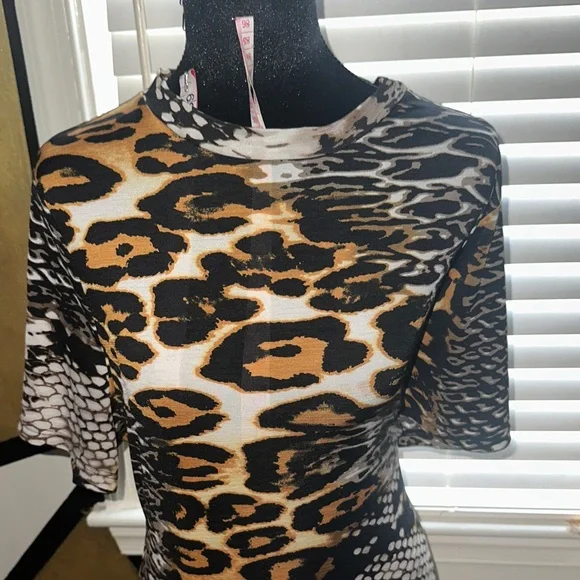 Fashion Nova Black and Tan Mixed Animal Print Midi Dress - Picture 8 of 8